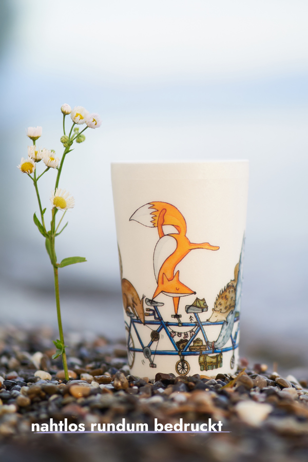 Nachhaltige Mehrweg Kaffeebecher rundum bedruckt